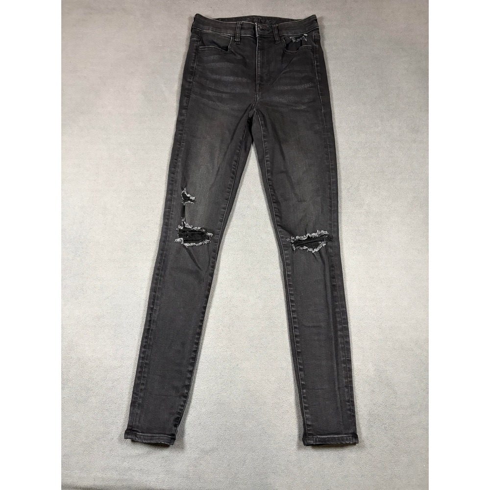 American Eagle Jeans Womens 6 Long Black Distressed Skinny Ne(x)t Level Stretch